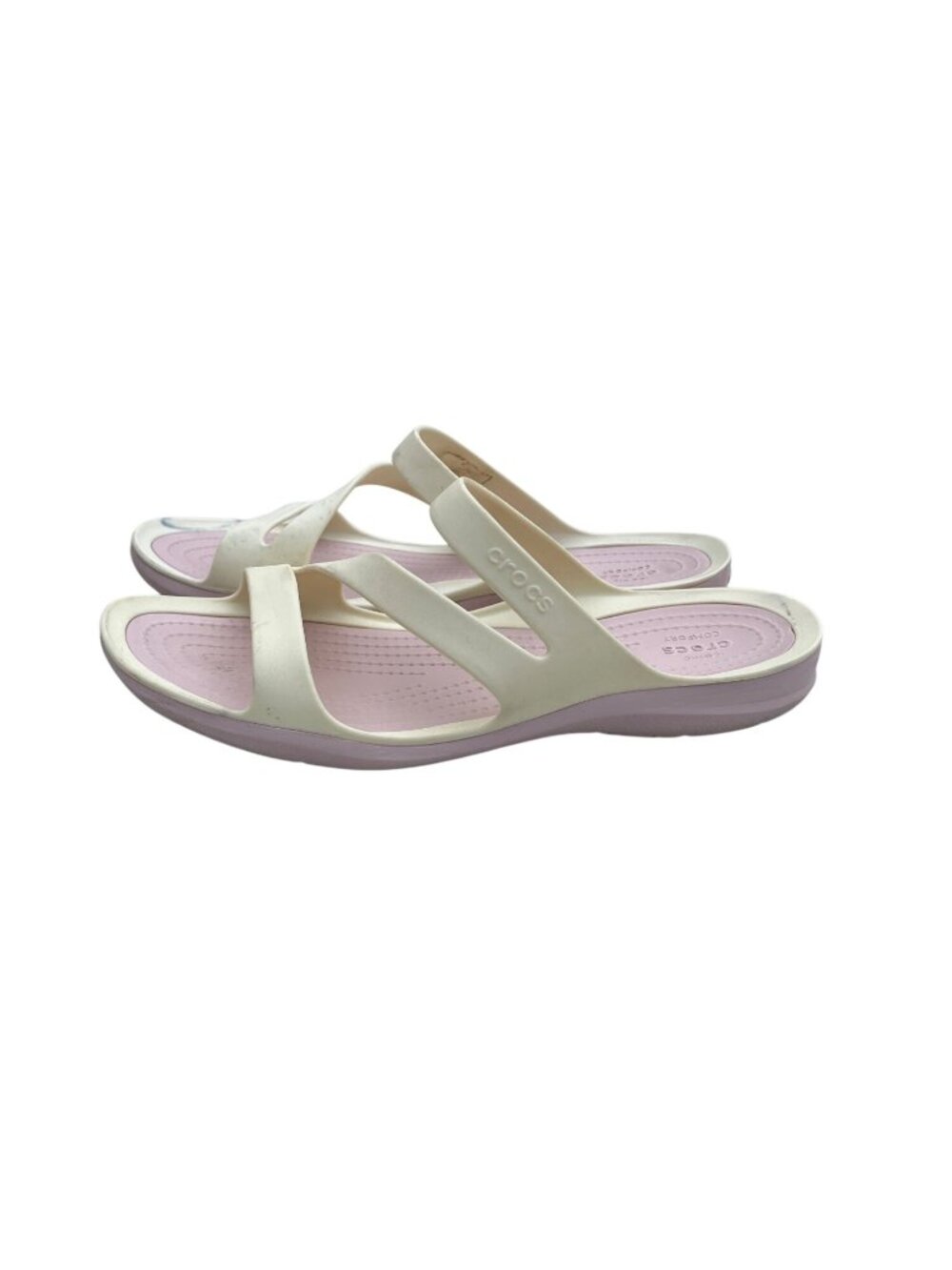 Womens Crocs White & Pink Strappy Sandals Size 8 Lightweight Comfortable Slip-On